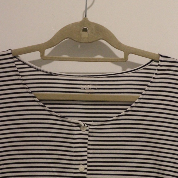 LOFT Outlet Black & White Striped Blouse with Tie Detail on Sleeve - Picture 2 of 5